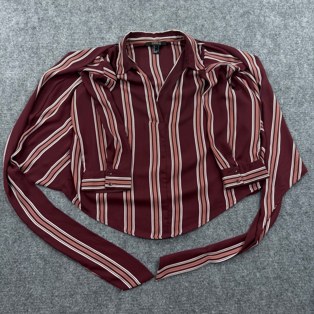 Forever 21 Contemporary Striped Blouse Shirt Burgundy White‎ Orange Large